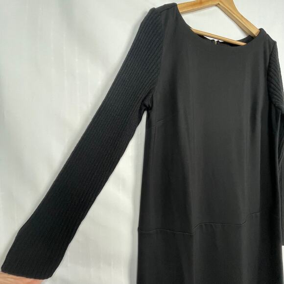 Loft Mixed Material Dress Sz 12 Black Ribbed Knit Wool Rabbit Hair Sweater - Picture 5 of 11